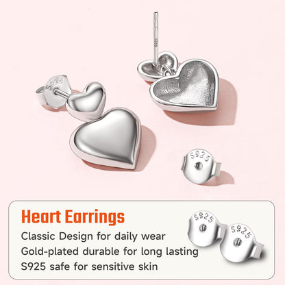 Hypoallergenic Heart Earrings for Women, Real 925 Sterling Silver Heart Stud Earrings Jewelry Gifts for Birthday Graduation