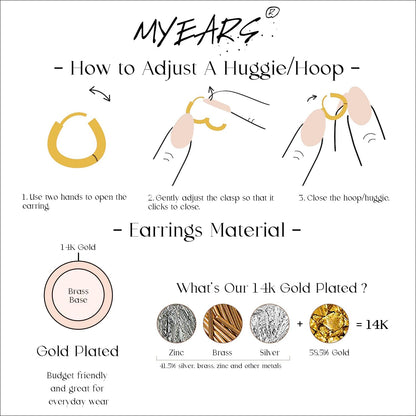 Women Earrings Gold Huggie Hoop Dangle Drop 14K Gold Plated Small Simple Hypoallergenic Everyday Jewelry