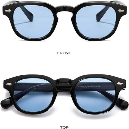 Blue Lens Sunglasses round Frame Retro Style Men&