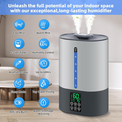 6L Warm &amp; Cool Mist Humidifiers for Bedroom,Large Room,Plants