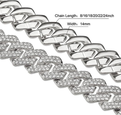 Mens Silver Gold Cuban Link Chain for Men Women Diamond Necklace Chain Iced Out Chain Miami Cuban Link Bracelet Men Hip Hop Jewelry for Men and Women Jewelry Gift