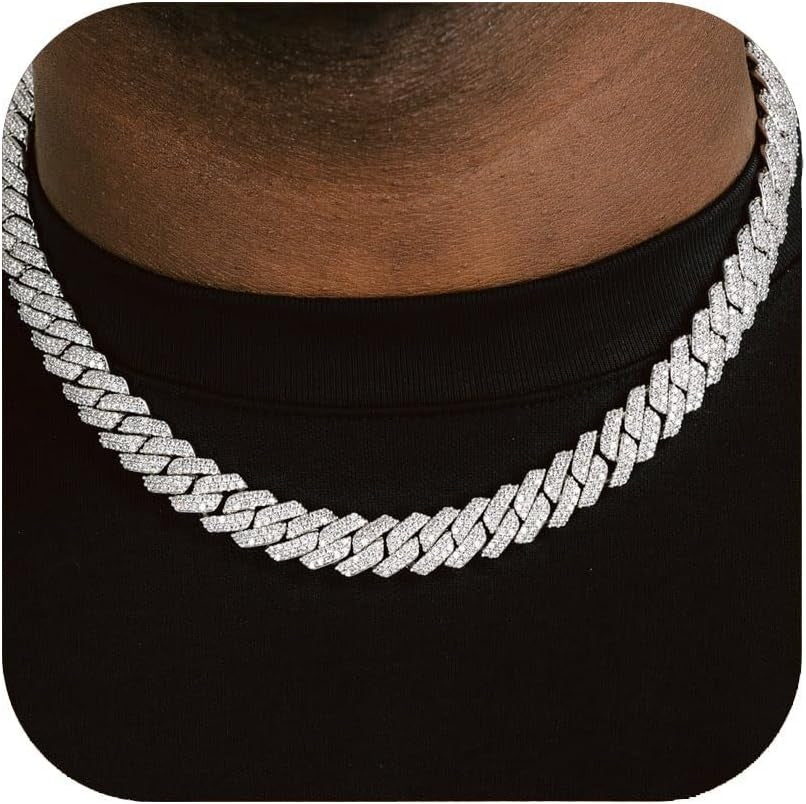 Mens Silver Gold Cuban Link Chain for Men Women Diamond Necklace Chain Iced Out Chain Miami Cuban Link Bracelet Men Hip Hop Jewelry for Men and Women Jewelry Gift