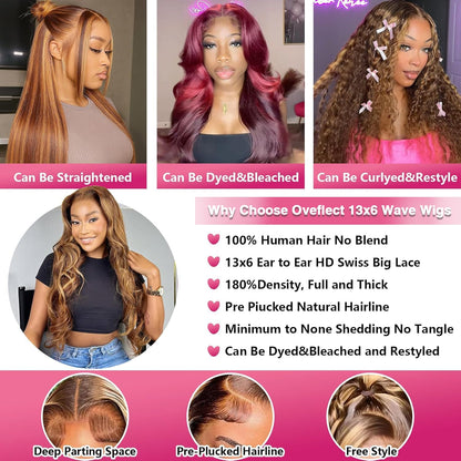 22 Inch 13X6 Lace Front Wigs Human Hair 200 Density P4/27 Highlight Ombre Body Wave HD Lace Front Wigs Human Hair Pre Plucked
