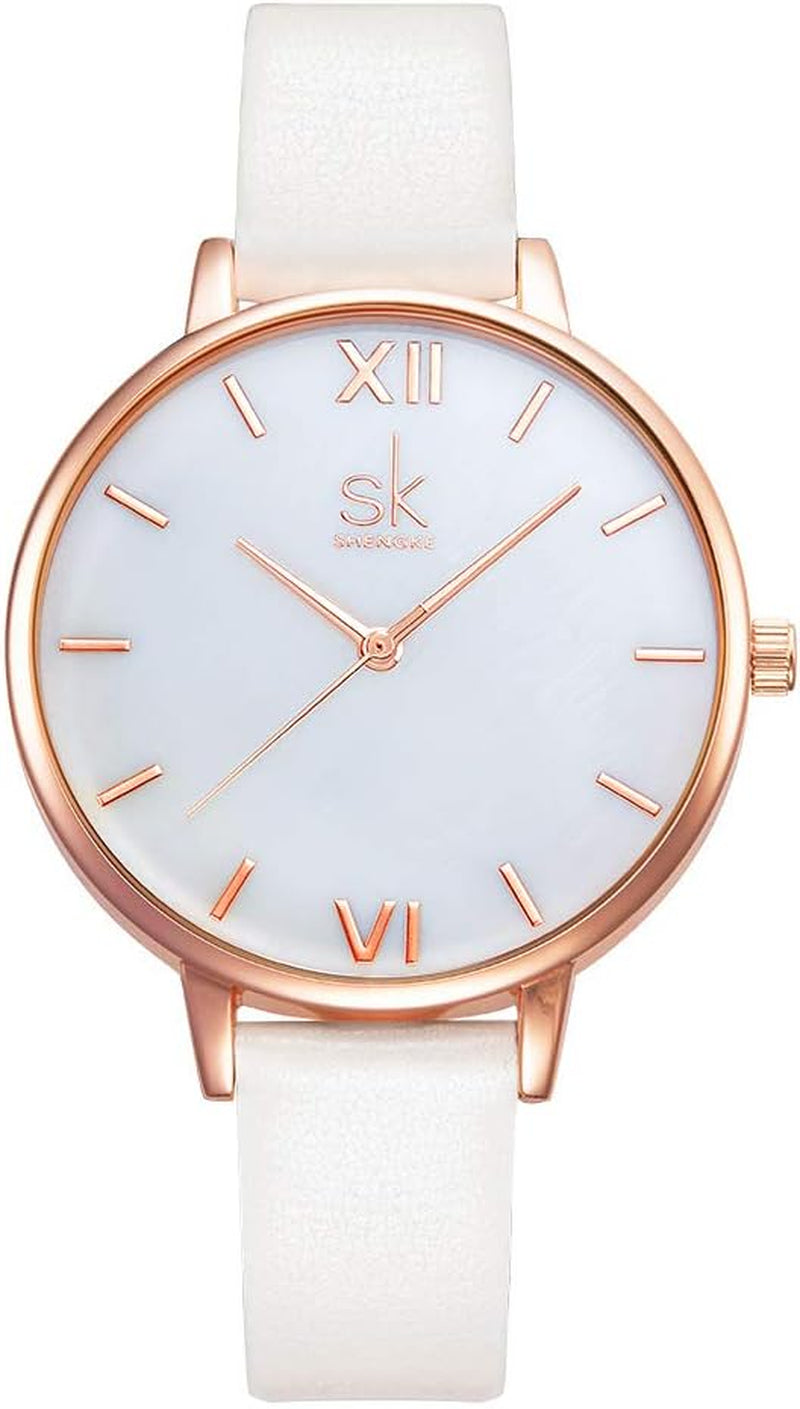 Creative Simplicity Women Watch Genuine Leather Elegant Women Watches Ladies Business Wristwatch(Black)