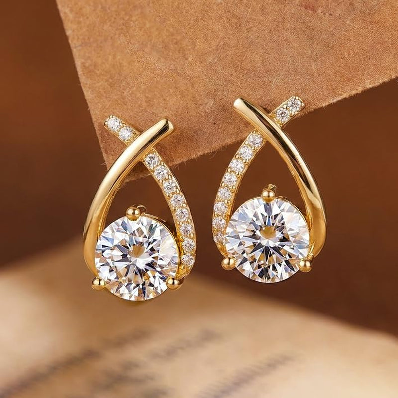 2Ct Moissanite Stud Earrings for Women, Earrings in Crossed Asymmetrical, Mermaid Tail Earrings, D Color VVS1 18K Gold Plated 925 Sterling Silver Hypoallergenic, round Cut Lab Created Diamond for Gift