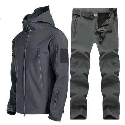 Winter Autumn Tactical Jackets Elastic Men Fleece Waterproof Suits Fishing Warm Hiking Camping Tracksuits Set Hood Coat S-5XL