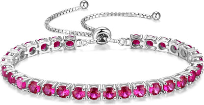 Birthstone Bracelet Jewelry for Women Sterling Silver Tennis Bracelet Classic Bolo Adjustable Chain Fine Jewelry Anniversary Birthday Gifts for Women Mom Wife Her