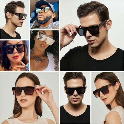 Square Oversized Sunglasses for Women Men Big Flat Top