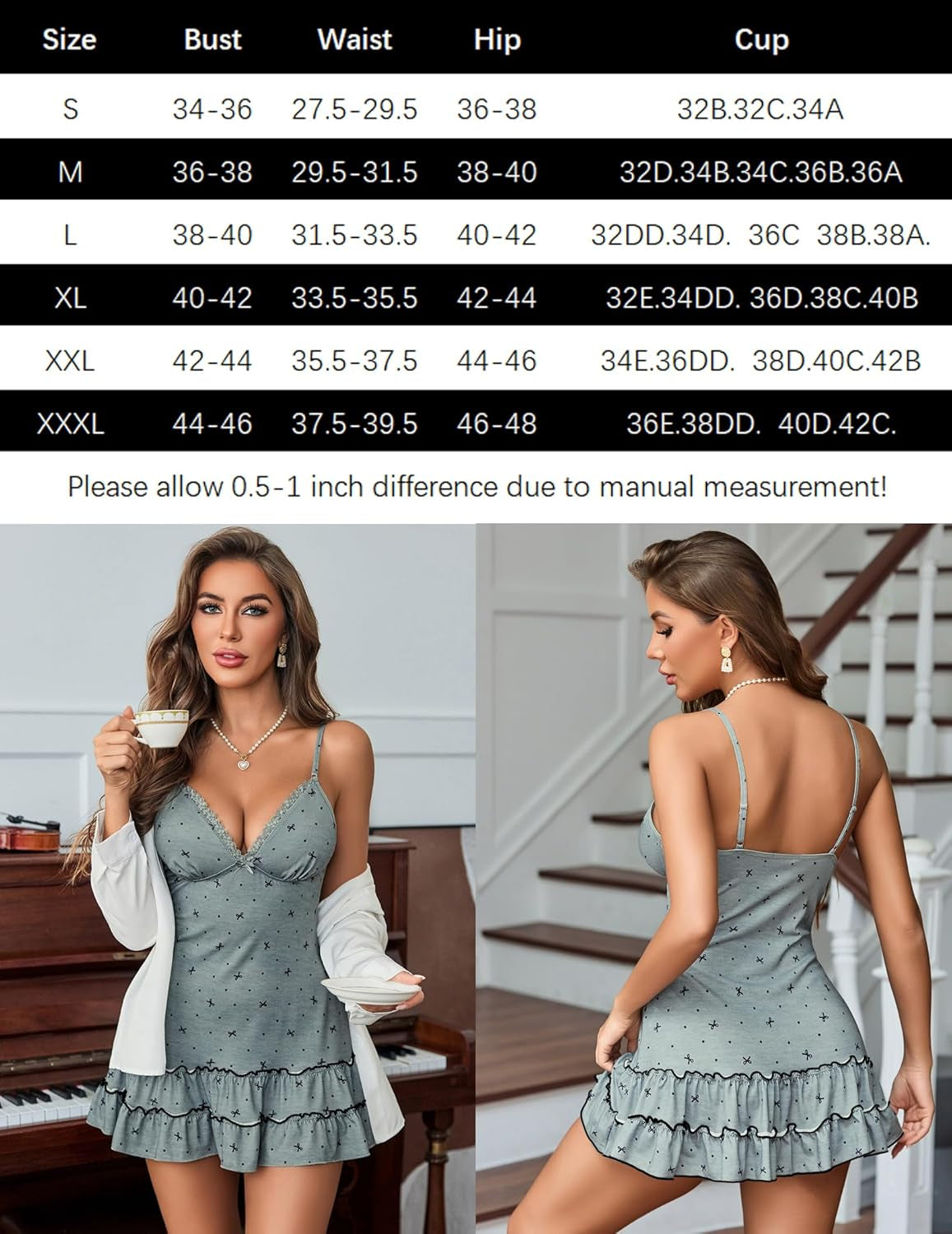 Lingerie for Women Nightgown Lace Modal Sleepwear V-Neck Chemise