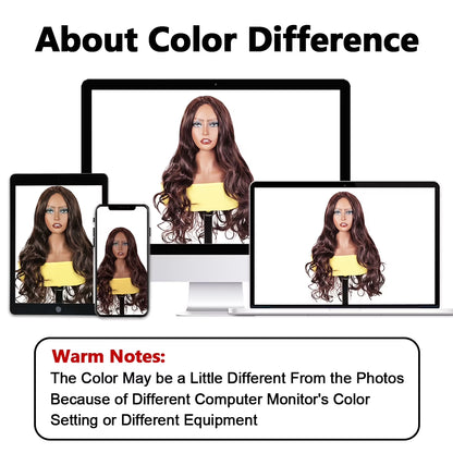 24" Brown Wigs for Women V Part Curly Red Brown Wigs Synthetic Water Wave Wigs Long Wavy Wig