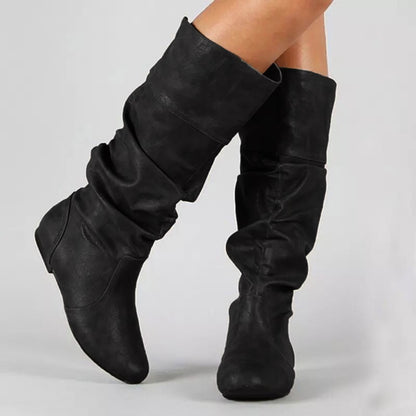 Knee Length Boots for Women Fashion Slouch No Heels Wide Calf Knee High Tall Boots Ladies (Black,10)