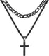 Layered Black Cross Necklaces for Men Stainless Steel Figaro Twist Rope Pendant Chain Set Religious Christian Stuff Accessories Birthday Christmas Jewelry Gifts Teen Boys Stocking Stuffers Kids