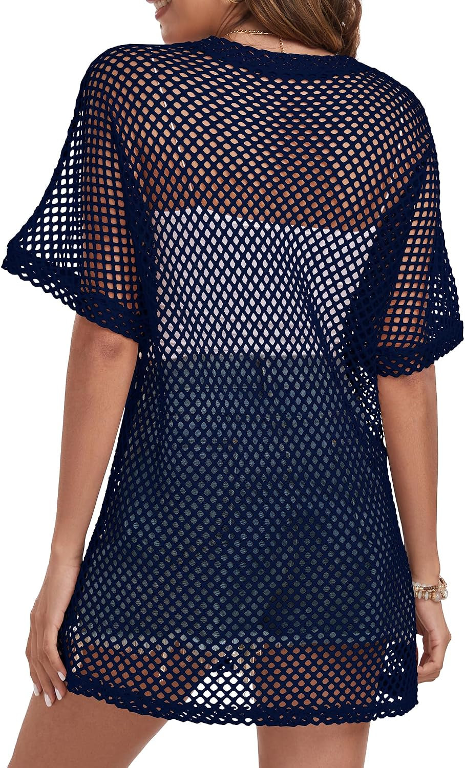 Women Swimsuit Coverup Crochet Beach Cover up Short Sleeve Kimono Cardigans