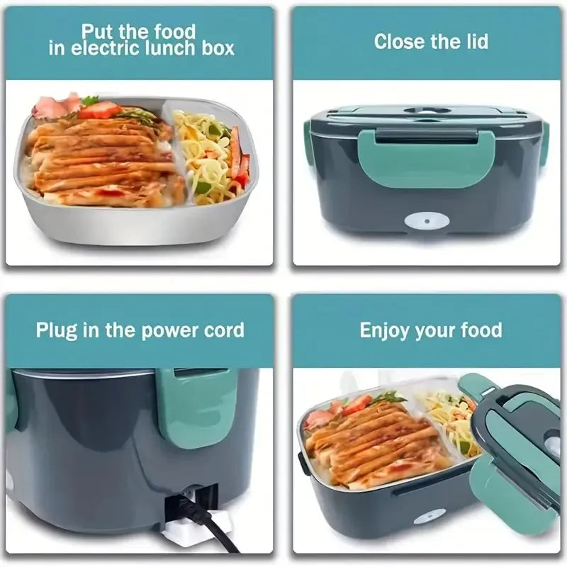 2 in 1 Electric Heating Lunch Box 1 5L For Car Home 220V 60W Portable Stainless Steel Food Container Bento Box
