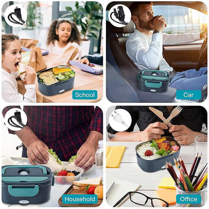 2 in 1 Electric Heating Lunch Box 1 5L For Car Home 220V 60W Portable Stainless Steel Food Container Bento Box