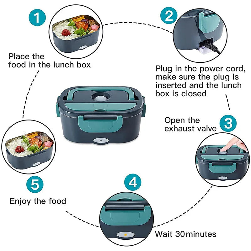 2 in 1 Electric Heating Lunch Box 1 5L For Car Home 220V 60W Portable Stainless Steel Food Container Bento Box