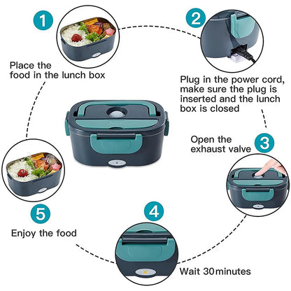 2 in 1 Electric Heating Lunch Box 1 5L For Car Home 220V 60W Portable Stainless Steel Food Container Bento Box