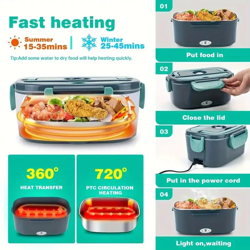 2 in 1 Electric Heating Lunch Box 1 5L For Car Home 220V 60W Portable Stainless Steel Food Container Bento Box