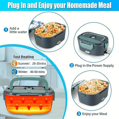 2 in 1 Electric Heating Lunch Box 1 5L For Car Home 220V 60W Portable Stainless Steel Food Container Bento Box