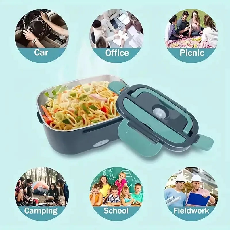 2 in 1 Electric Heating Lunch Box 1 5L For Car Home 220V 60W Portable Stainless Steel Food Container Bento Box