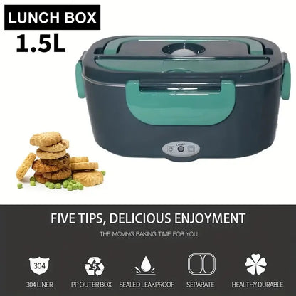 2 in 1 Electric Heating Lunch Box 1 5L For Car Home 220V 60W Portable Stainless Steel Food Container Bento Box