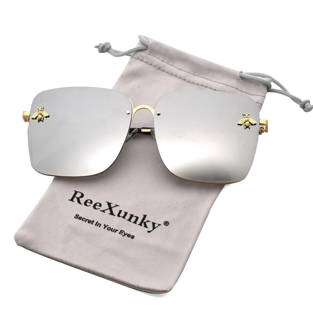 Fashion 2022 Gold Bee Square Sunglasses Women Retro Oversized Glasses Men Shades Metal Frame Ladies sunglasses zonnebril dames