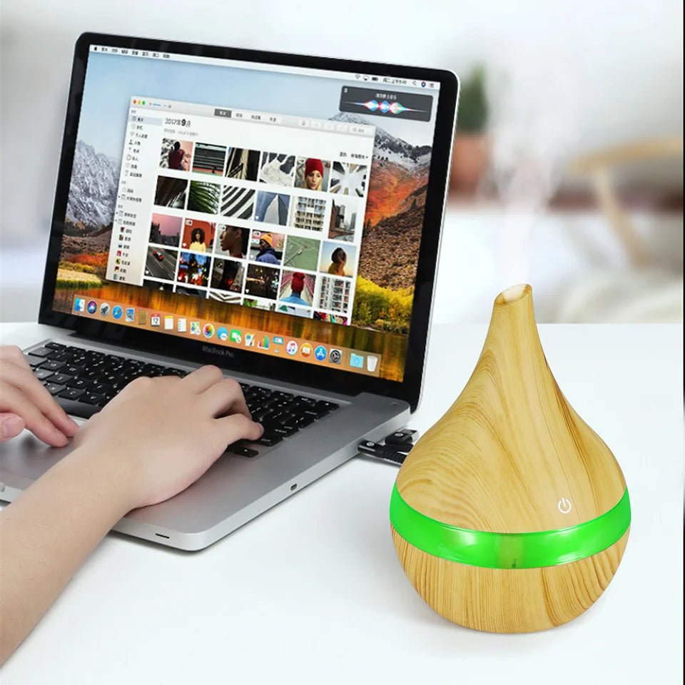 300ml Humidifier Electric Aroma Air Diffuser Wood Ultrasonic Air Humidifier Essential Oil Aromatherapy Cool Mist Maker For Home