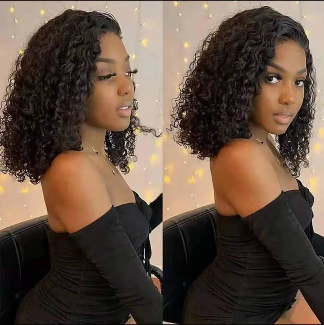 Short Bob Lace Front Wig Black Curly Bob Wigs for Black Women Synthetic Fiber Hair Wigs