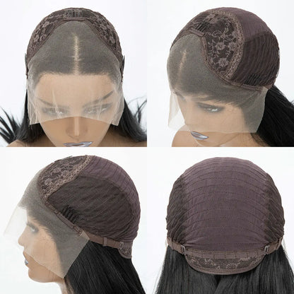 FX-HA07 Premium Blend Hair Wig Long Straight Black High Quality Invisible Transparent 13*4 Lace Frontal Wig Lace Front Wigs