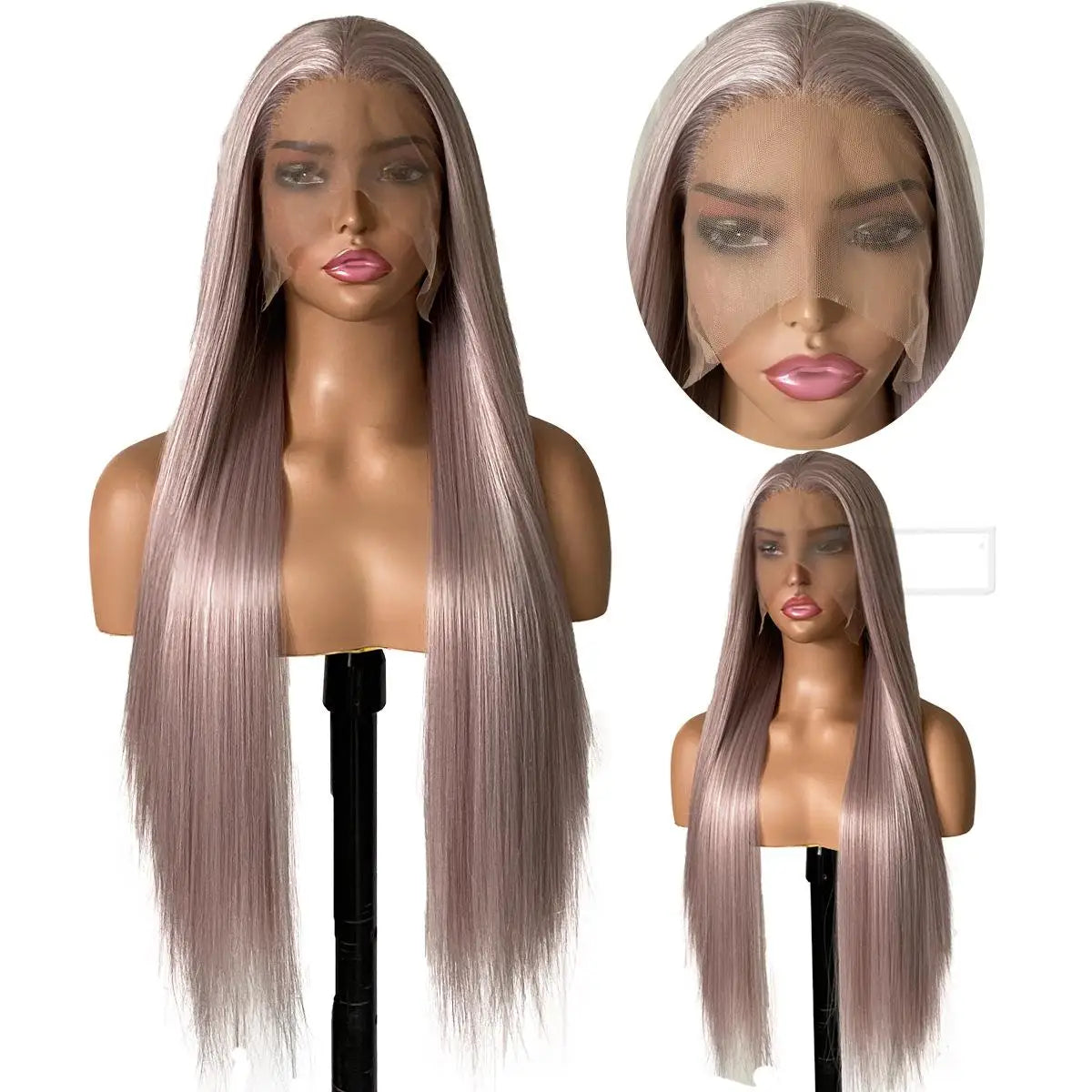 FX-HA07 Premium Blend Hair Wig Long Straight Black High Quality Invisible Transparent 13*4 Lace Frontal Wig Lace Front Wigs