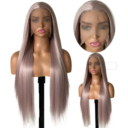 FX-HA07 Premium Blend Hair Wig Long Straight Black High Quality Invisible Transparent 13*4 Lace Frontal Wig Lace Front Wigs