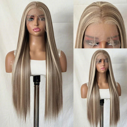 FX-HA07 Premium Blend Hair Wig Long Straight Black High Quality Invisible Transparent 13*4 Lace Frontal Wig Lace Front Wigs