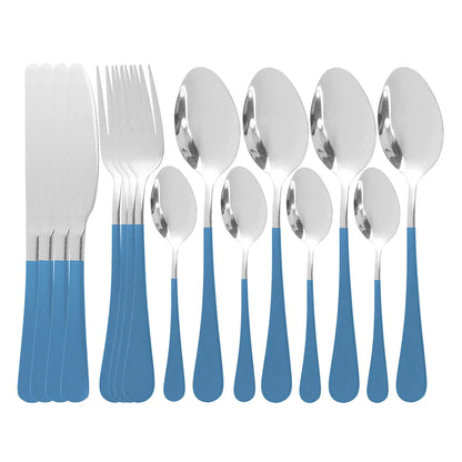 Blue Dinnerware Stainless Steel Tableware Fork Spoon Knife Dinner Set Kitchen Black Cutlery Set Silverware 16Pcs