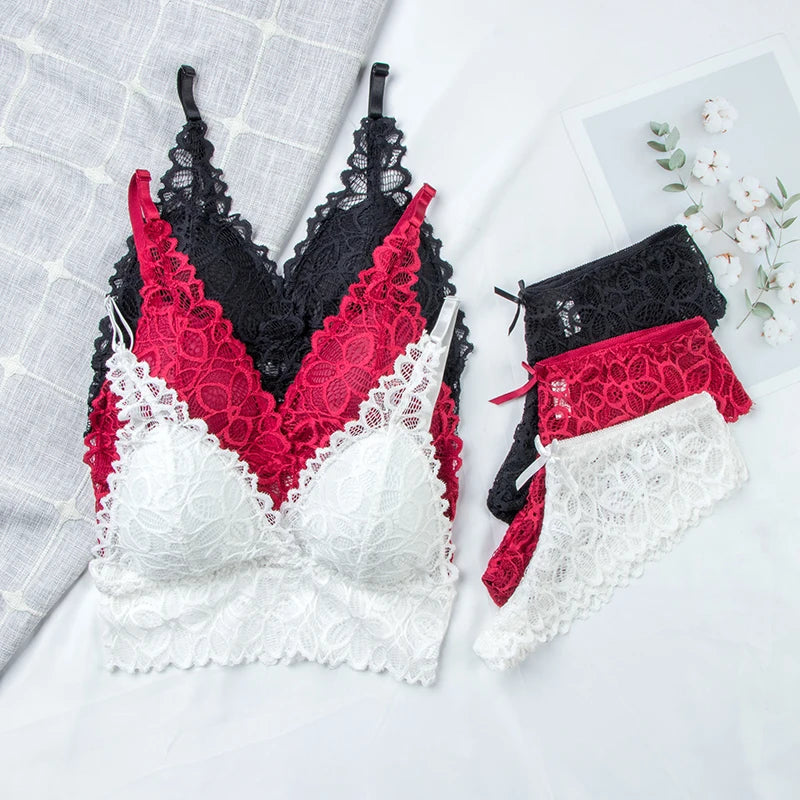 Seamless Lace Bra & Panty Sets Backless Ultrathin Bralette Sexy Padded Lingerie for Women Comfortable Intimates