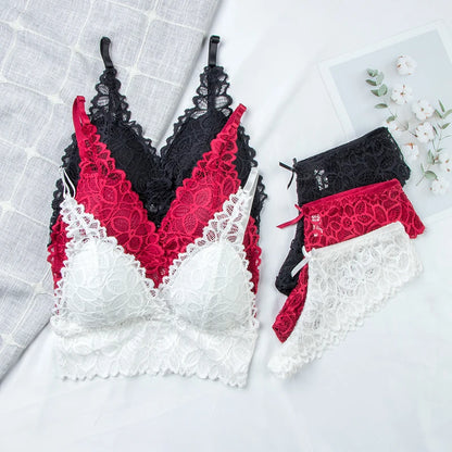 Seamless Lace Bra & Panty Sets Backless Ultrathin Bralette Sexy Padded Lingerie for Women Comfortable Intimates
