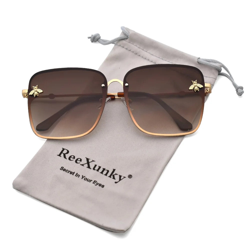 Fashion 2022 Gold Bee Square Sunglasses Women Retro Oversized Glasses Men Shades Metal Frame Ladies sunglasses zonnebril dames