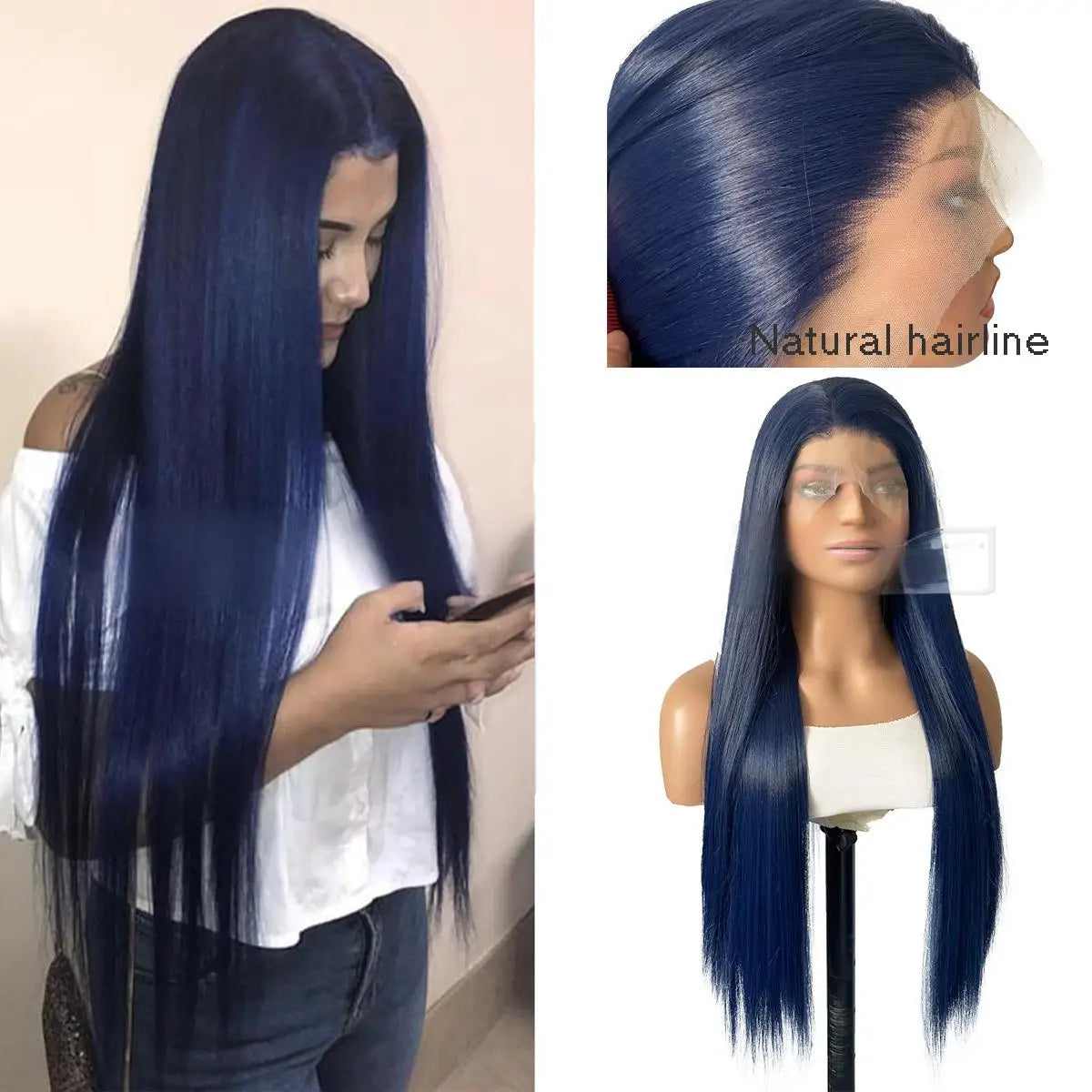 FX-HA07 Premium Blend Hair Wig Long Straight Black High Quality Invisible Transparent 13*4 Lace Frontal Wig Lace Front Wigs