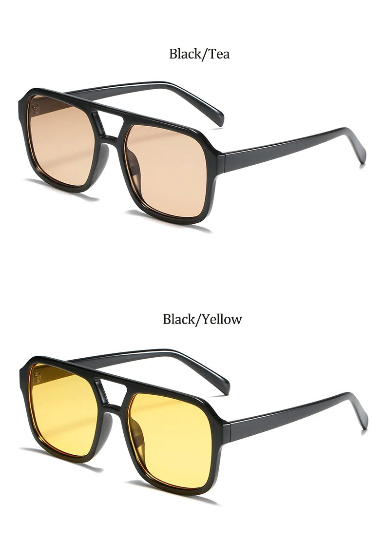 Retro Square Sunglasses Women Men 2025 New Trends Double Beam Yellow Big Sun Glasses Female Oversized Eyewear Shades UV400