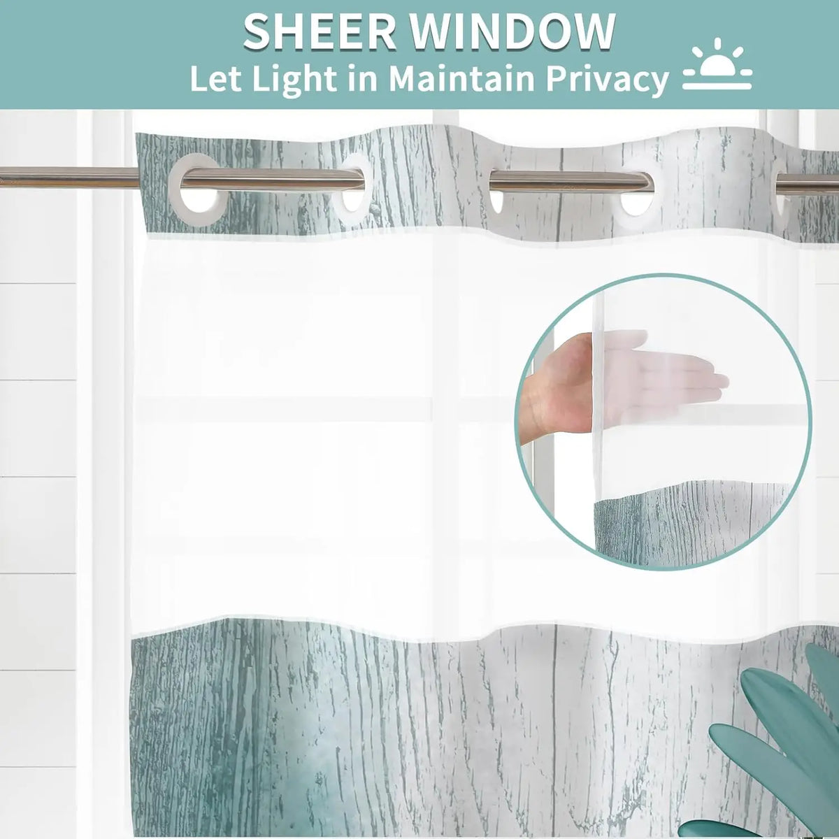 Hookless Shower Curtain Liner Set Teal Semi-Sheer Waterproof Washable 72x75 Inch Bathroom Decor