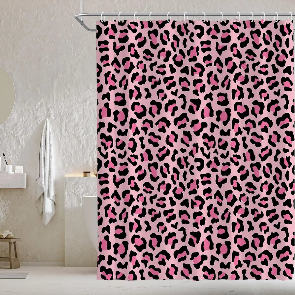 Brown Leopard Shower Curtain Cheetah Animal Print Blackout Polyester Machine Washable Hooks 72x72 Modern Bathroom Decor
