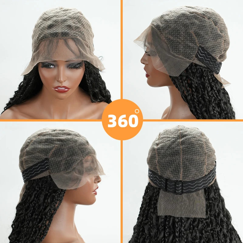 Natural Black Full Lace Bohemian Synthetic Wig with Triangle Knotless Braided Black Women's Natural Wave Boho Braid Wigs