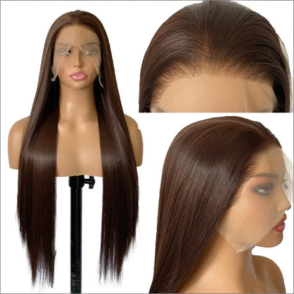 FX-HA07 Premium Blend Hair Wig Long Straight Black High Quality Invisible Transparent 13*4 Lace Frontal Wig Lace Front Wigs