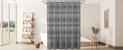 Grey Boho Farmhouse Elegant Washable Sheer Lace Shower Curtain Set 72Wx72L with 12 Plastic Hooks