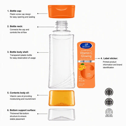 200ml+200ml One Set DR.DAVEY Vitamin C Glowing Vitalizing Body Oil 48H Moisture Citrus Scent USA Warehouse Ready Stock