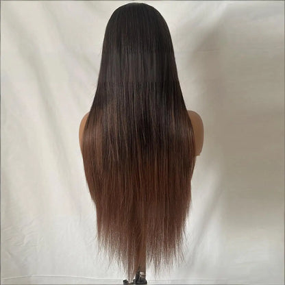 FX-HA07 Premium Blend Hair Wig Long Straight Black High Quality Invisible Transparent 13*4 Lace Frontal Wig Lace Front Wigs