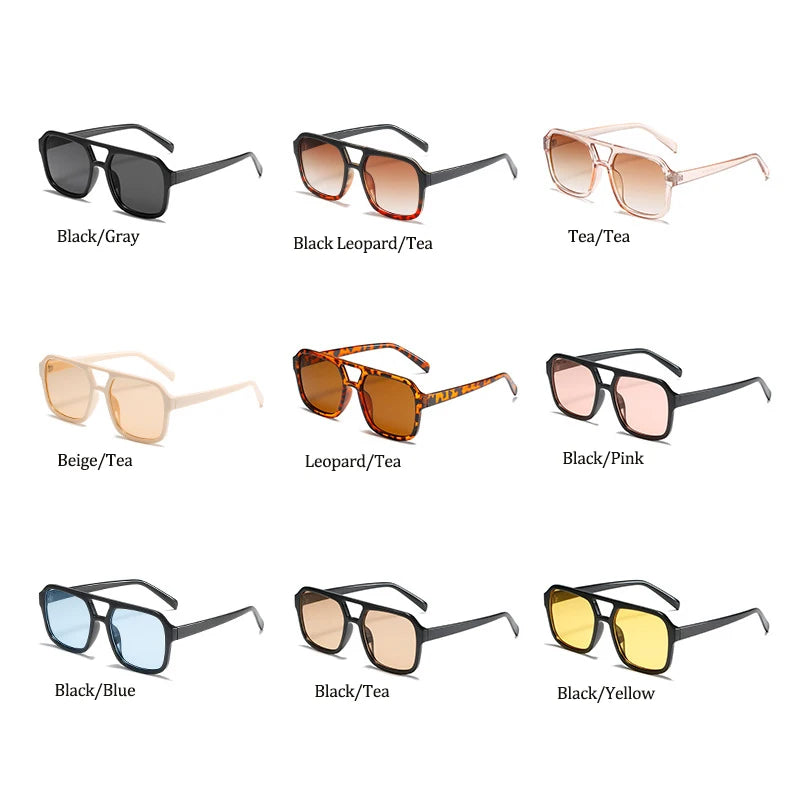 Retro Square Sunglasses Women Men 2025 New Trends Double Beam Yellow Big Sun Glasses Female Oversized Eyewear Shades UV400