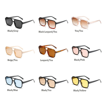 Retro Square Sunglasses Women Men 2025 New Trends Double Beam Yellow Big Sun Glasses Female Oversized Eyewear Shades UV400