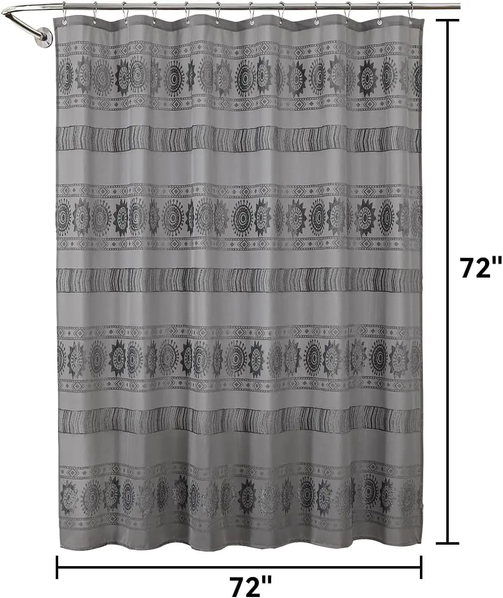 Grey Boho Farmhouse Elegant Washable Sheer Lace Shower Curtain Set 72Wx72L with 12 Plastic Hooks