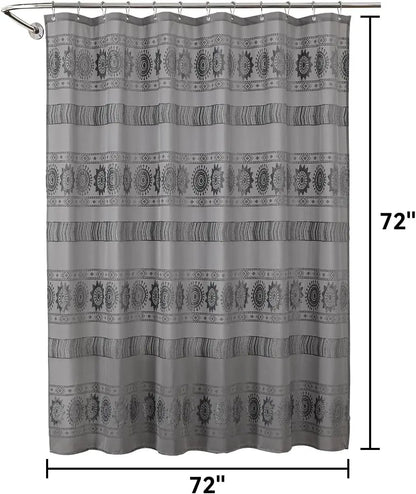 Grey Boho Farmhouse Elegant Washable Sheer Lace Shower Curtain Set 72Wx72L with 12 Plastic Hooks