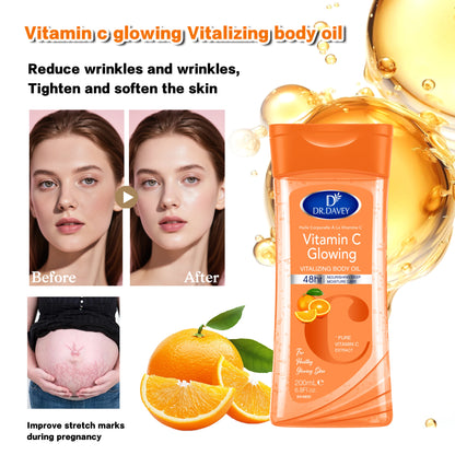 200ml+200ml One Set DR.DAVEY Vitamin C Glowing Vitalizing Body Oil 48H Moisture Citrus Scent USA Warehouse Ready Stock